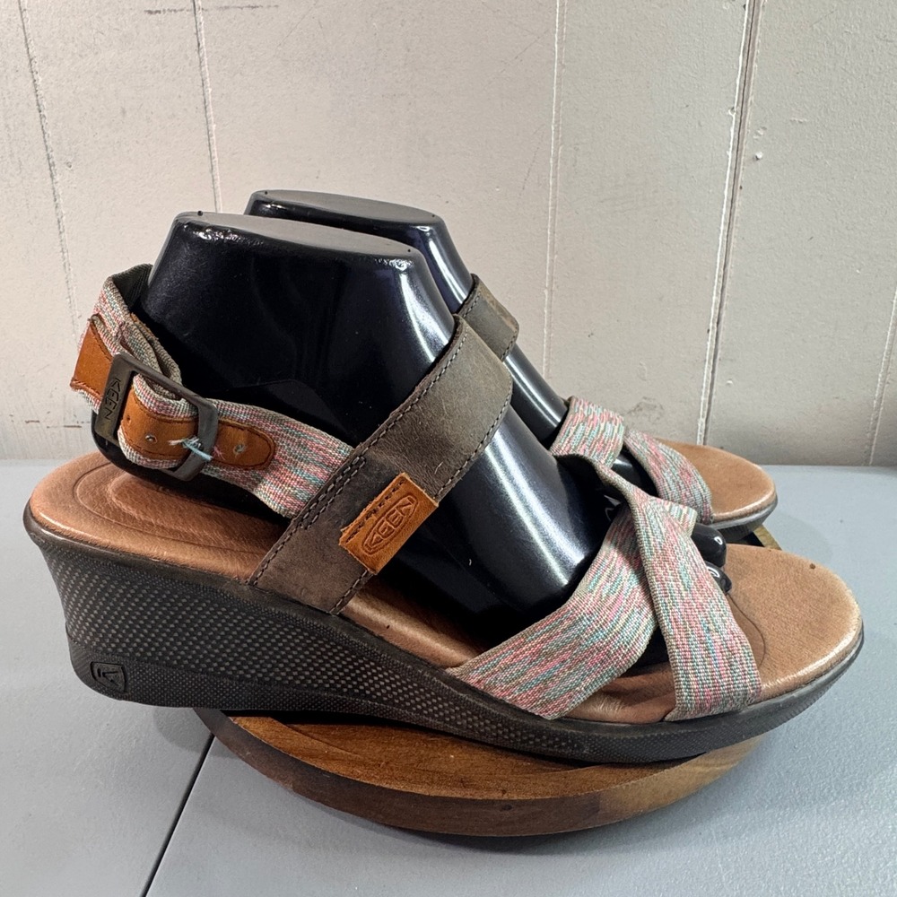 Keen Wedge Sandals Womens 9.5 Brown Multi Good Boho Strappy Buckle 1014313